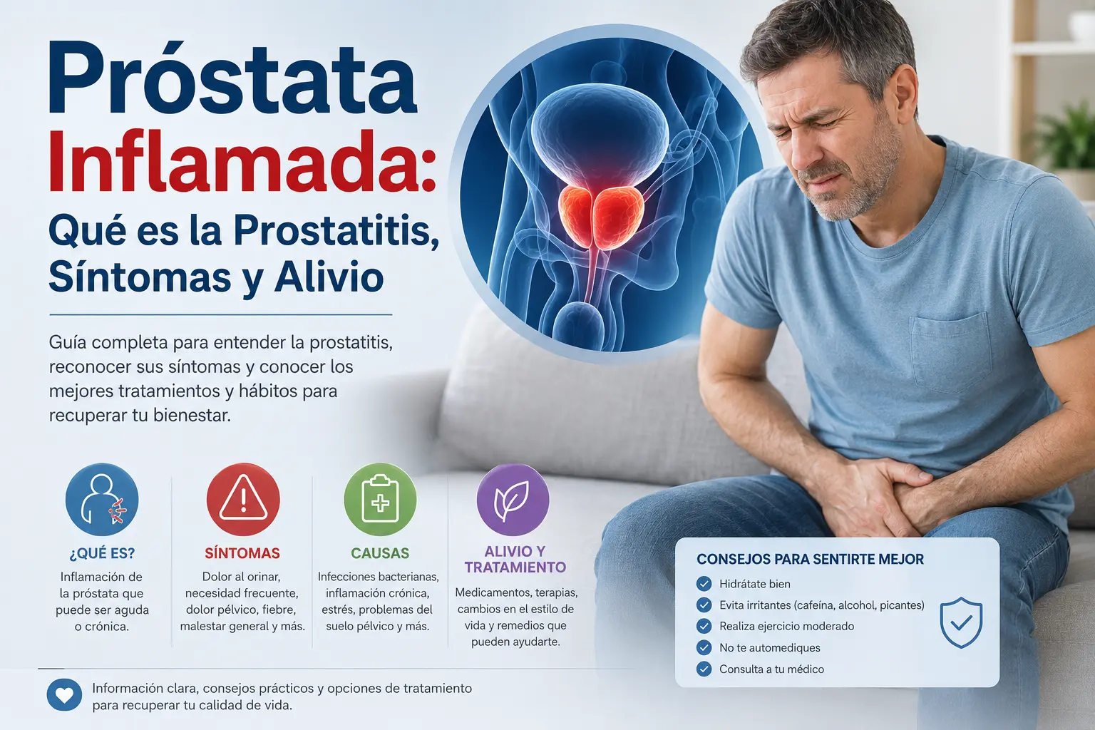 Próstata inflamada: Qué es la prostatitis, causas y cómo aliviarla